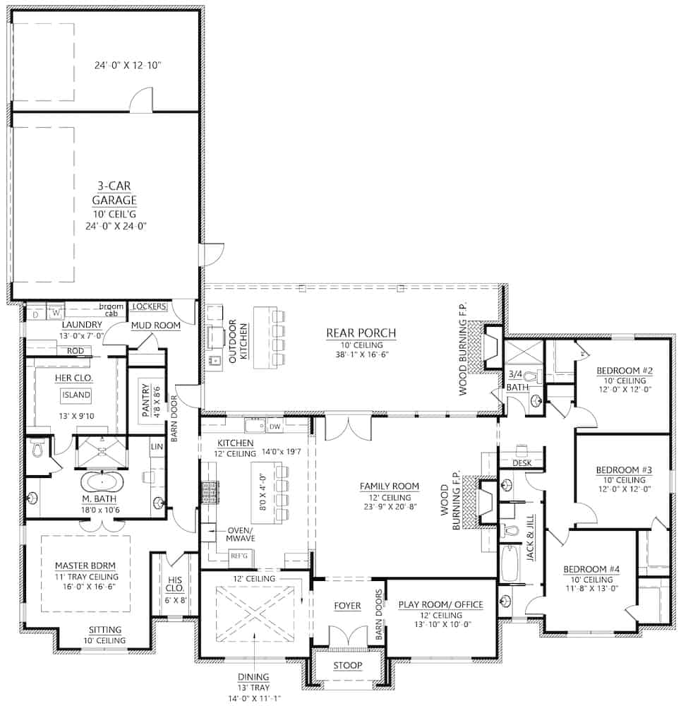 Floor Plan Main Level of French Plan #206-1009