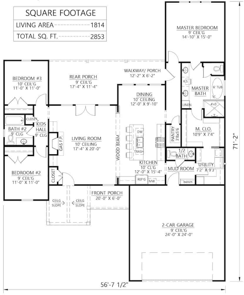 Floor Plan Main Level of Contemporary Plan #206-1010