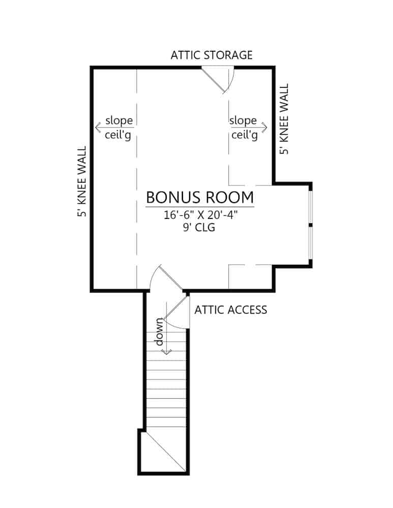 Floor Plan Bonus Room of European Plan #206-1011