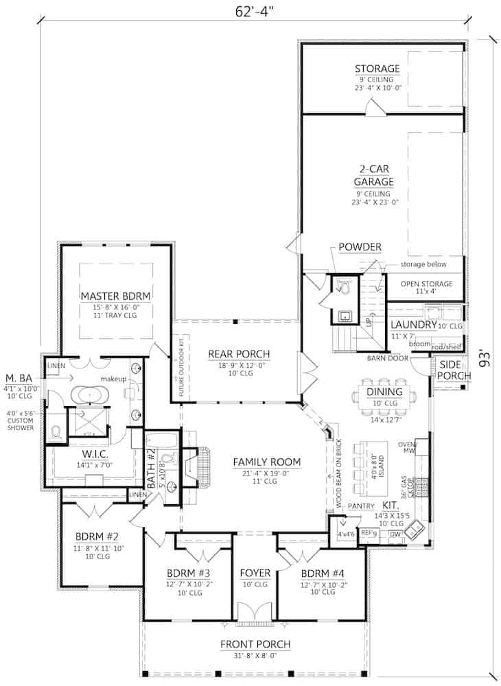 Floor Plan Main Level of European Plan #206-1011