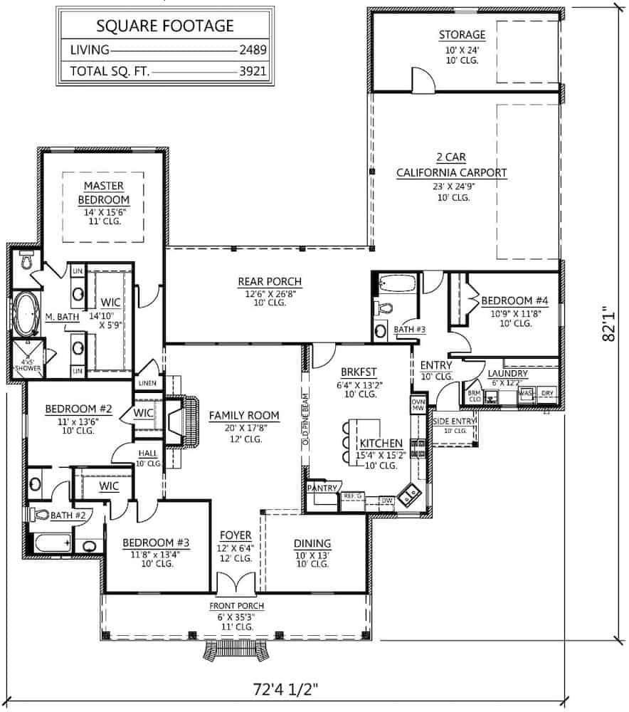 Floor Plan Main Level of French Plan #206-1012