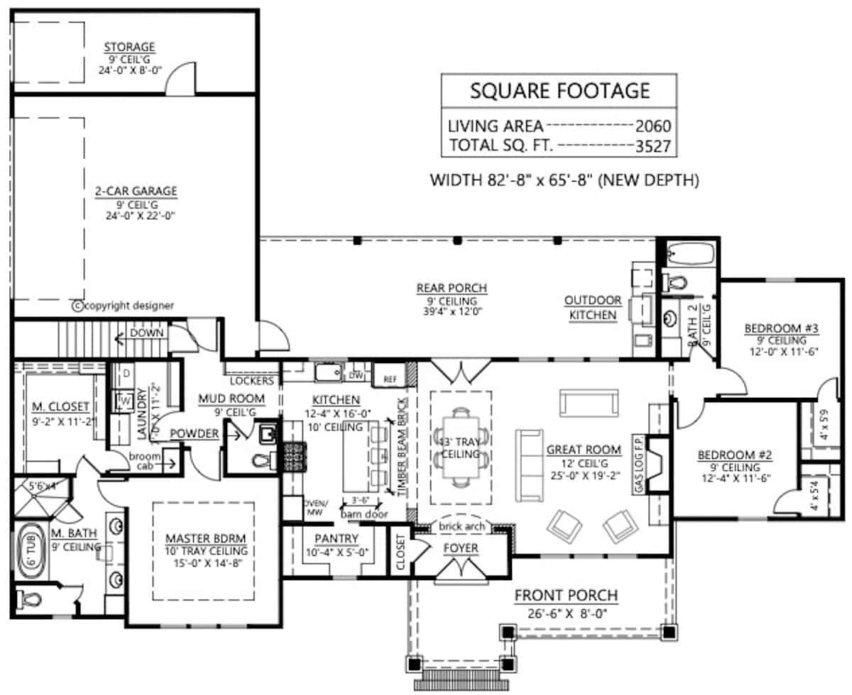Main Level of Cottage Plan #206-1014