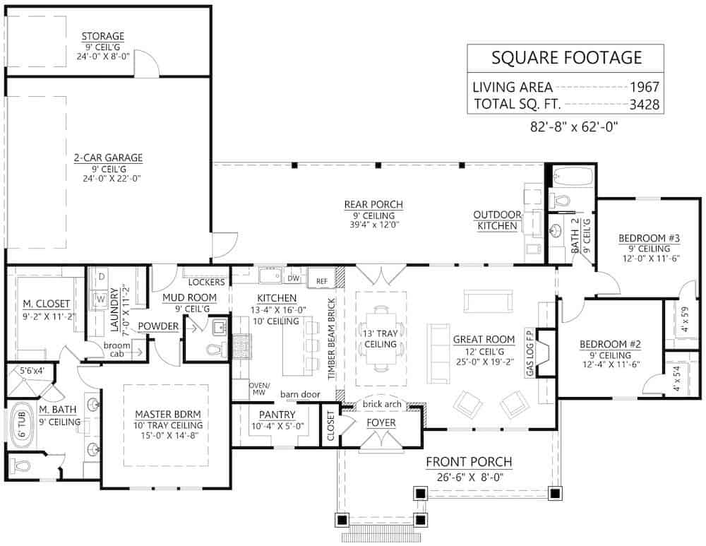 Floor Plan Main Level of Contemporary Plan #206-1014