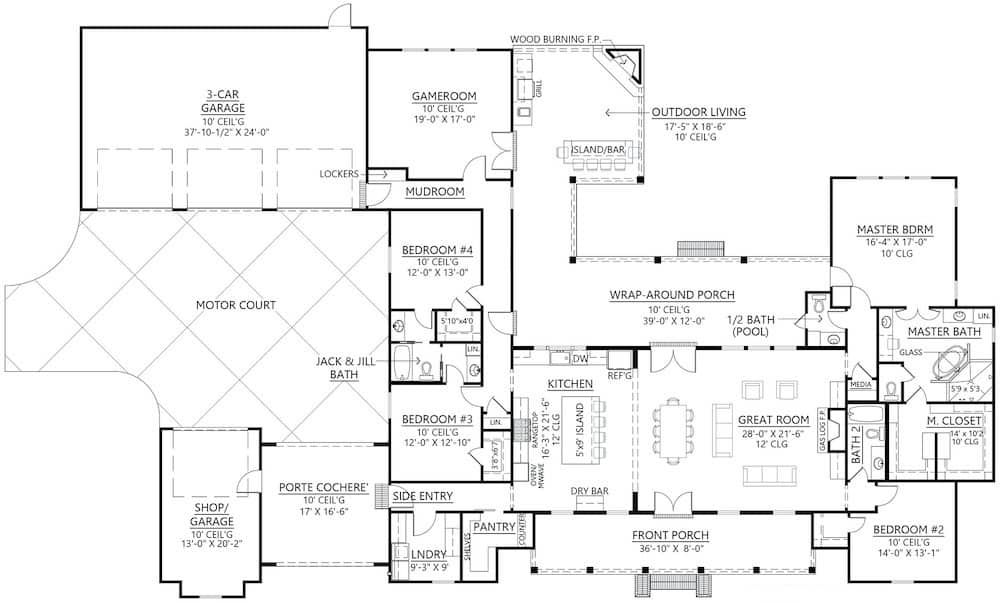 Floor Plan Main Level of Contemporary Plan #206-1017