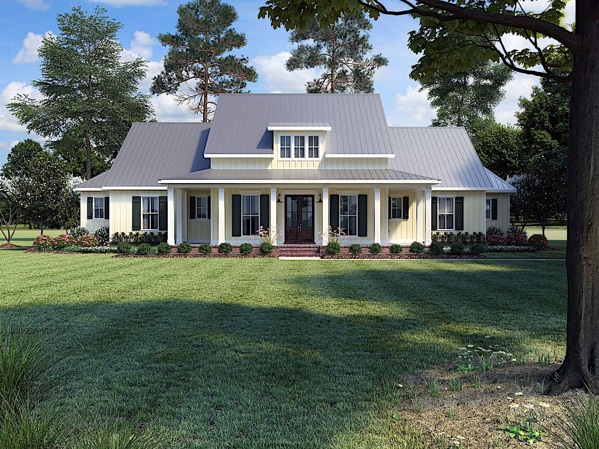Farmhouse home (ThePlanCollection: Plan #206-1018)