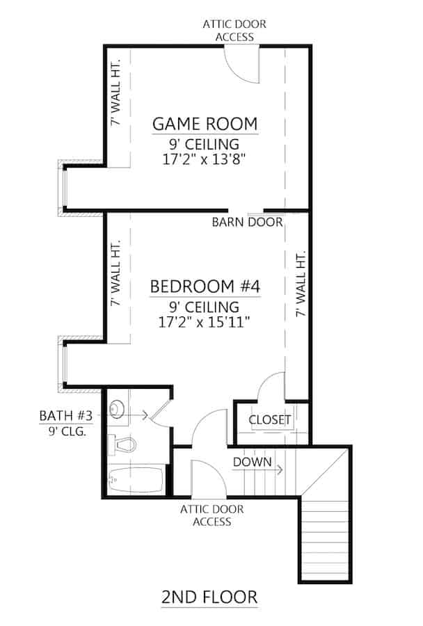 Floor Plan Upper Level of Georgian Plan #206-1019