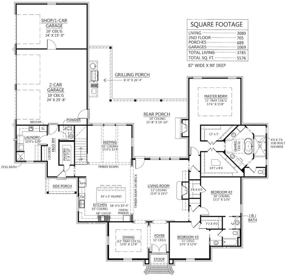 Floor Plan Main Level of Georgian Plan #206-1019
