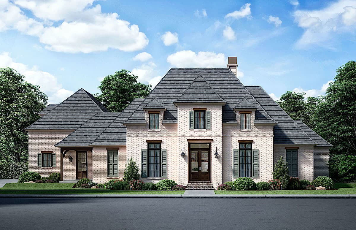 Front elevation of French home (ThePlanCollection: House Plan #206-1019)