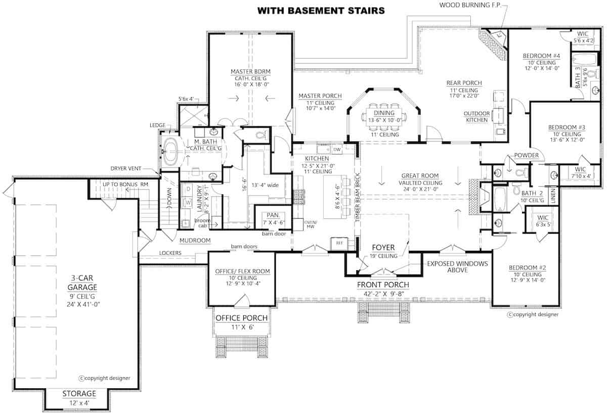 Floor Plan Main Level of Farmhouse Plan #206-1020