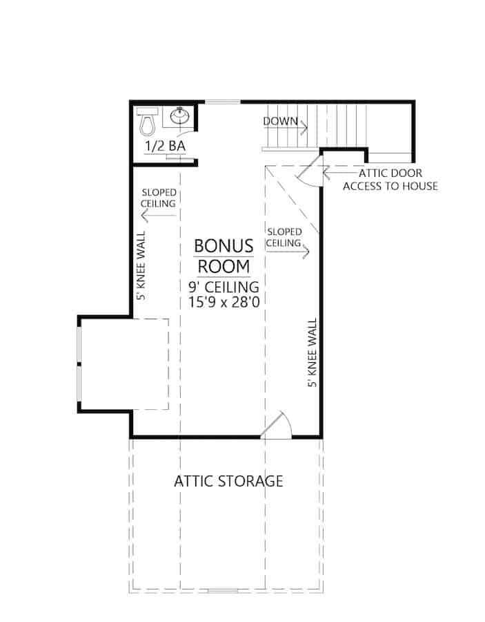 Floor Plan Bonus Room of Ranch Plan #206-1020