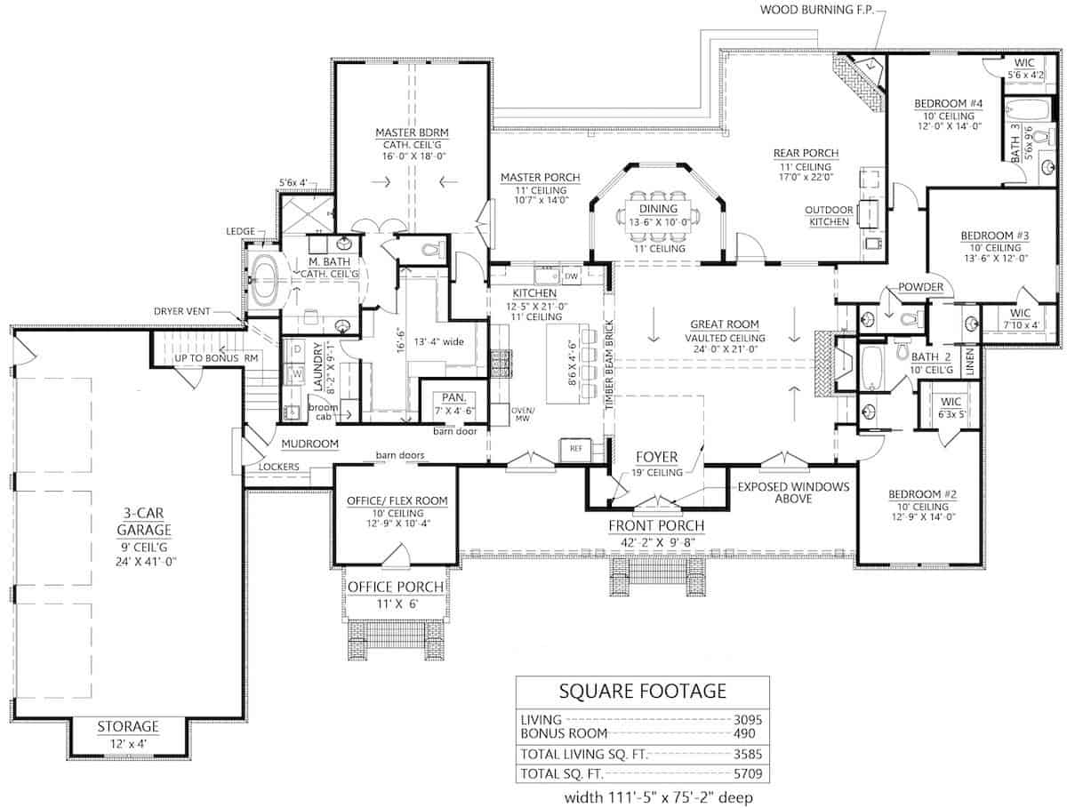 Floor Plan Main Level of Ranch Plan #206-1020
