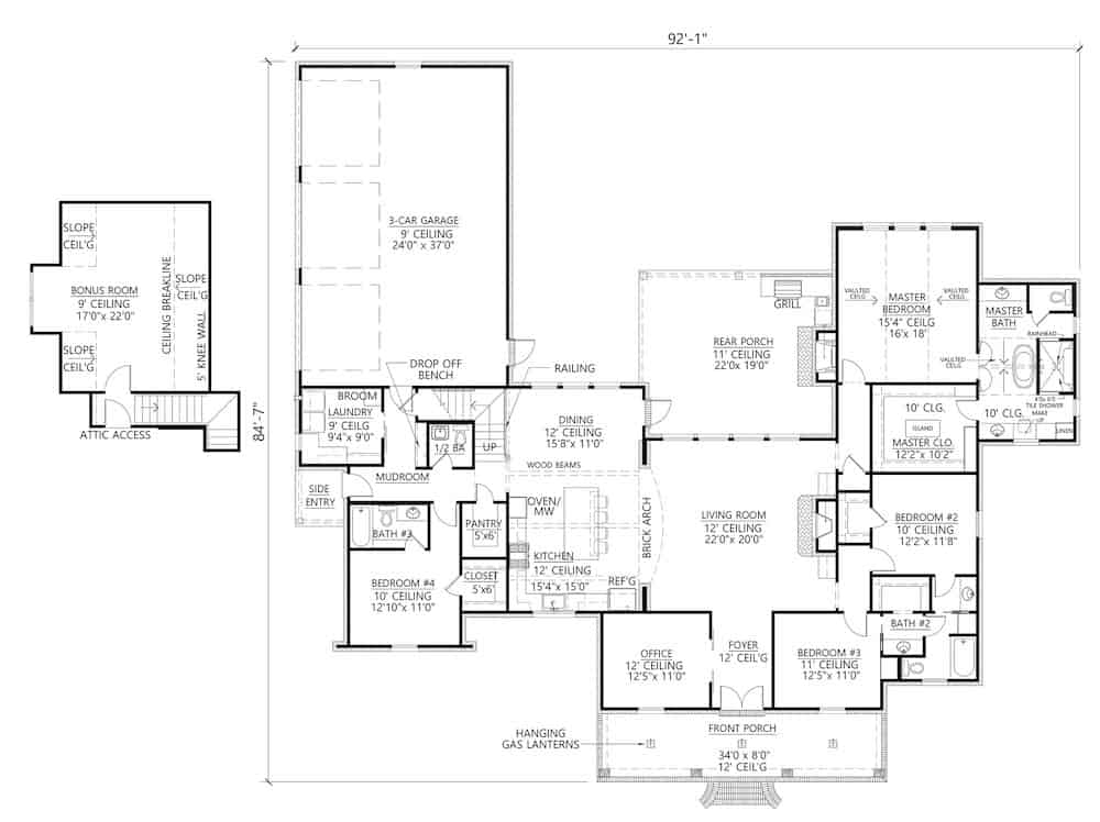 Floor Plan Main Level of French Plan #206-1021