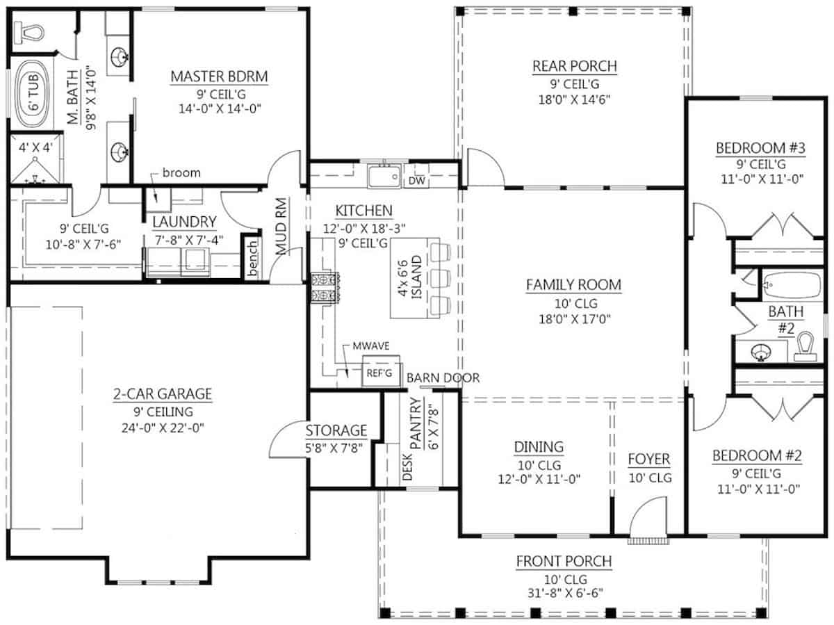 Floor Plan Main Level of Contemporary Plan #206-1026