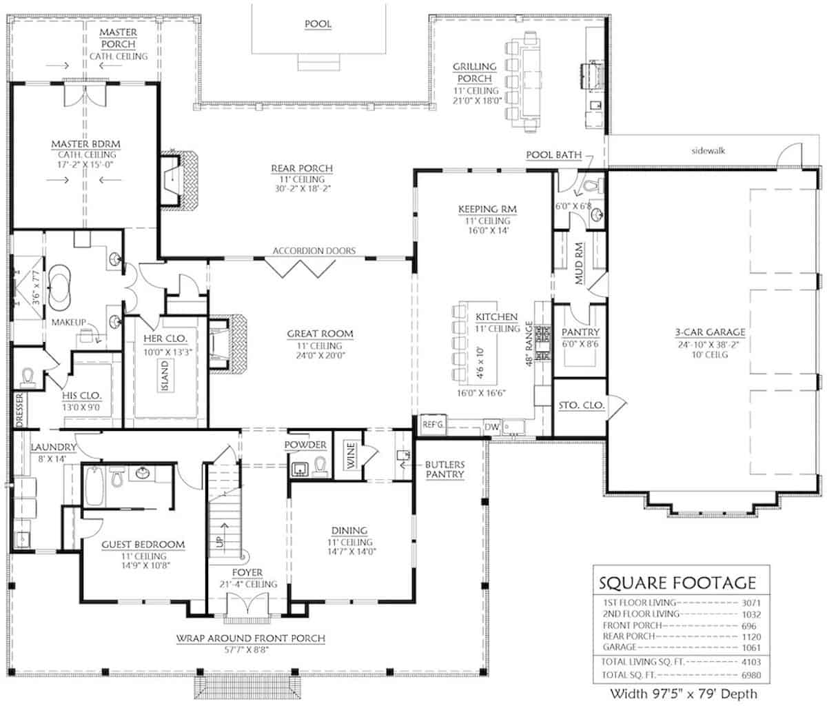 Floor Plan Main Level of Ranch Plan #206-1028
