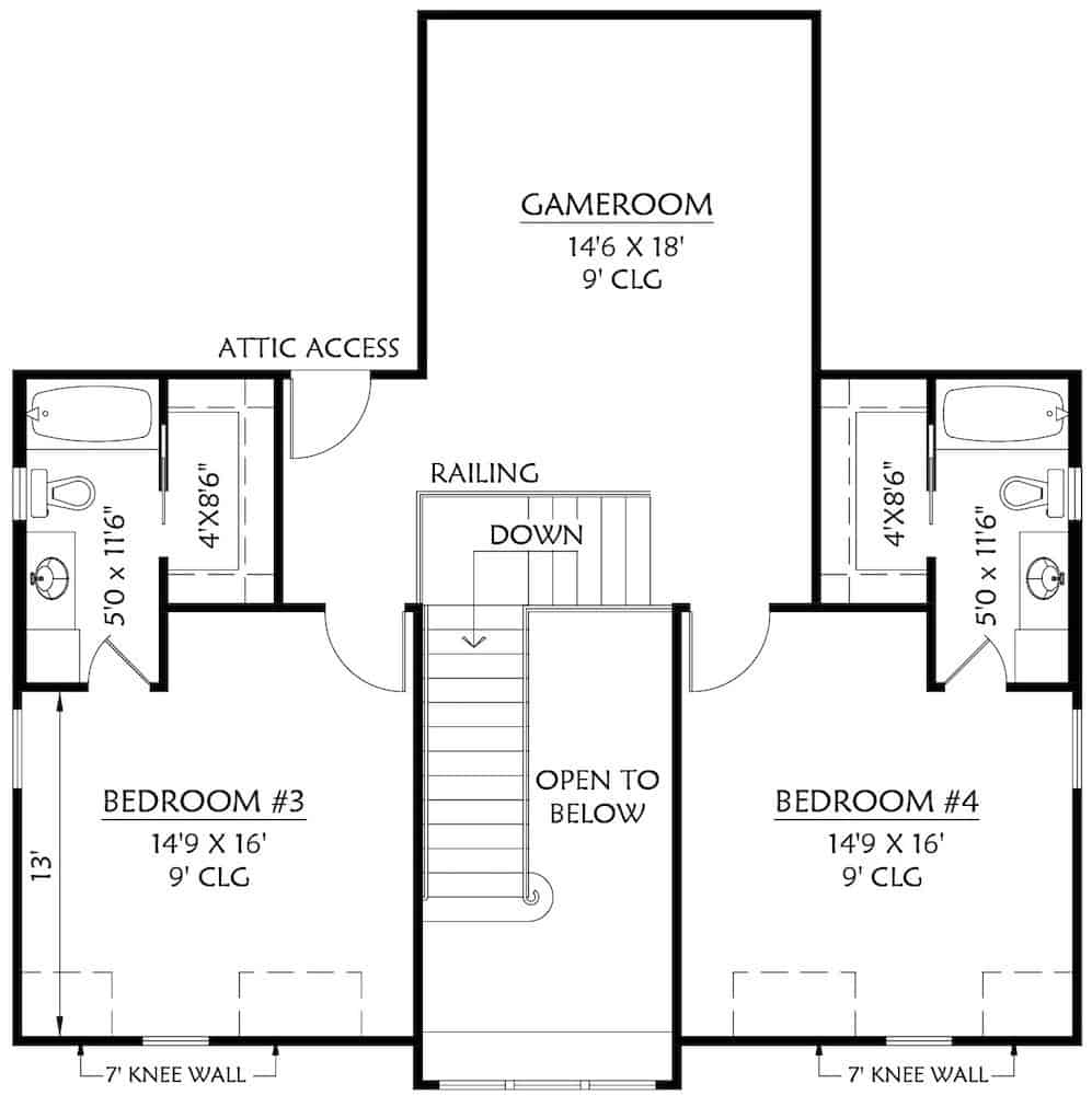 Floor Plan Upper Level of Ranch Plan #206-1028