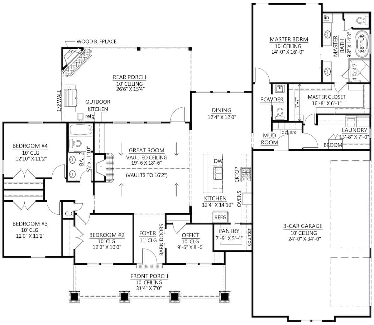 Floor Plan Main Level of Ranch Plan #206-1030
