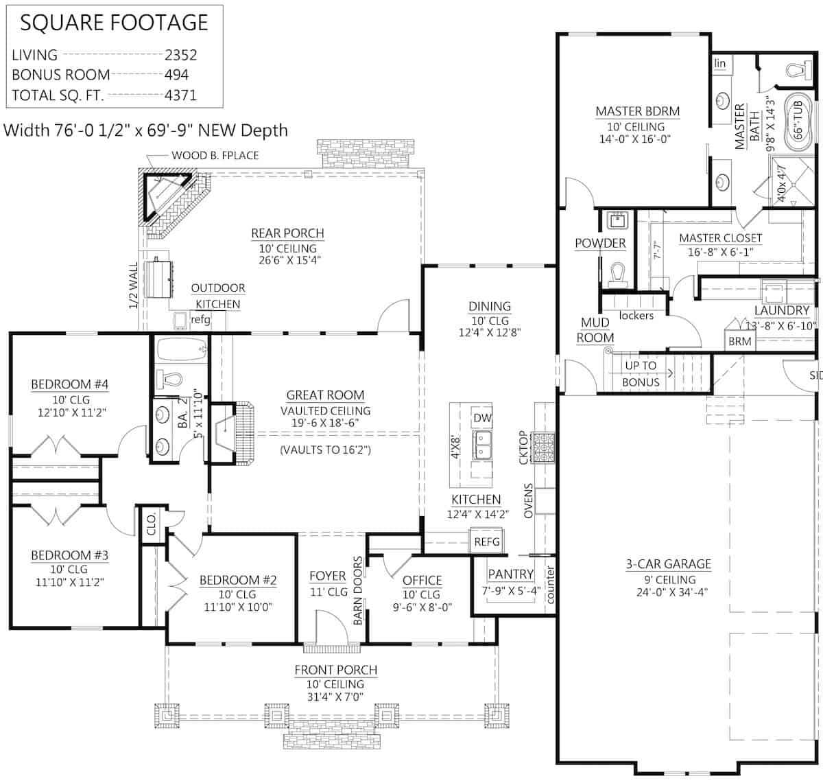 Main Level of Ranch Plan #206-1030