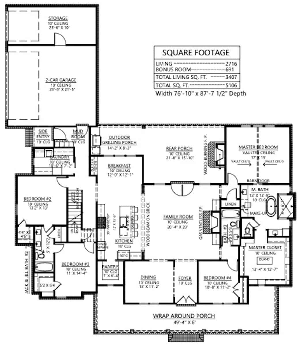 Main Level of Modern Farmhouse Plan #206-1035