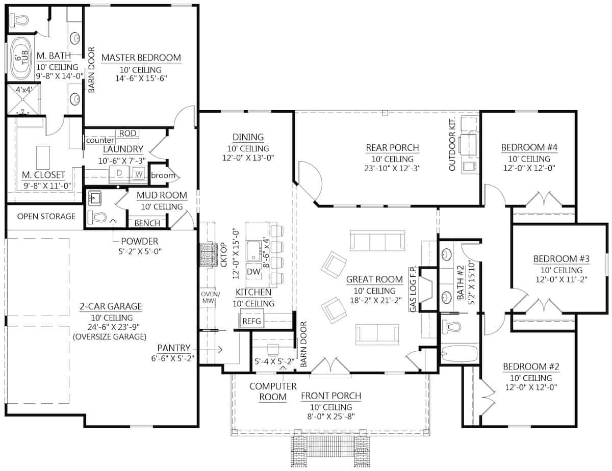 Floor Plan Main Level of Contemporary Plan #206-1036
