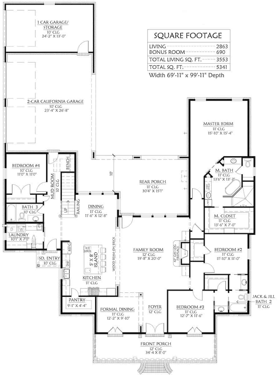 Floor Plan Main Level of Contemporary Plan #206-1038