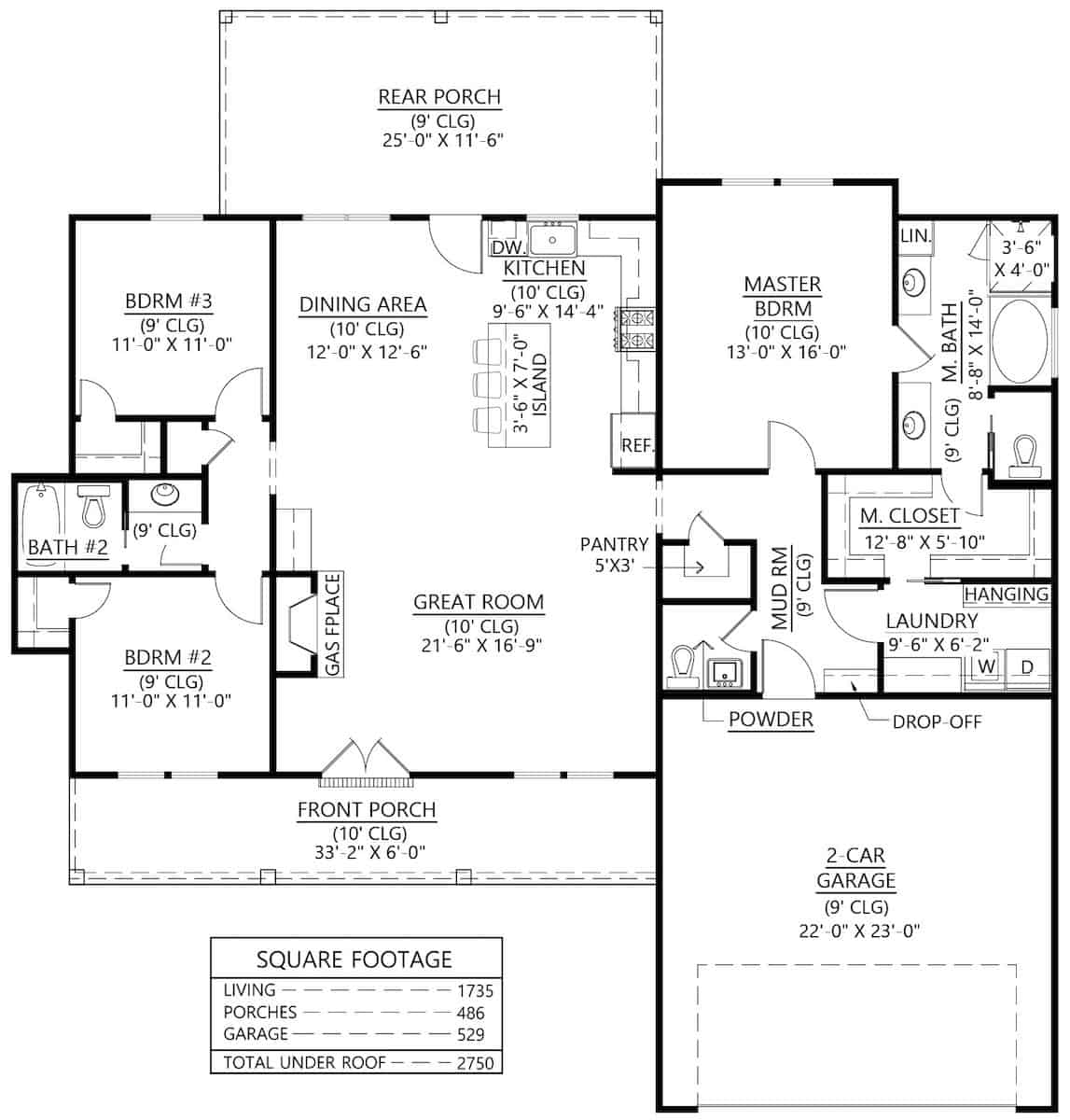 Main Level of Ranch Plan #206-1044