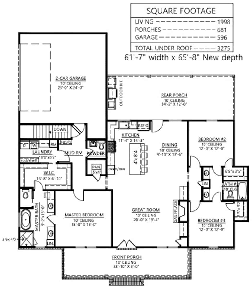 Main Level of Ranch Plan #206-1045