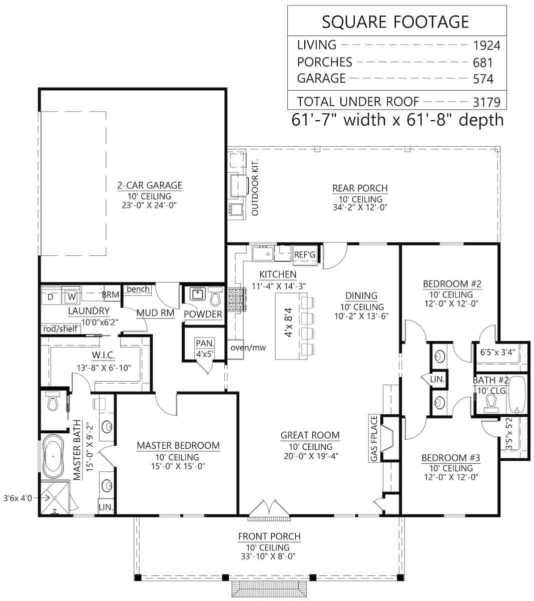 Main Level of Ranch Plan #206-1045