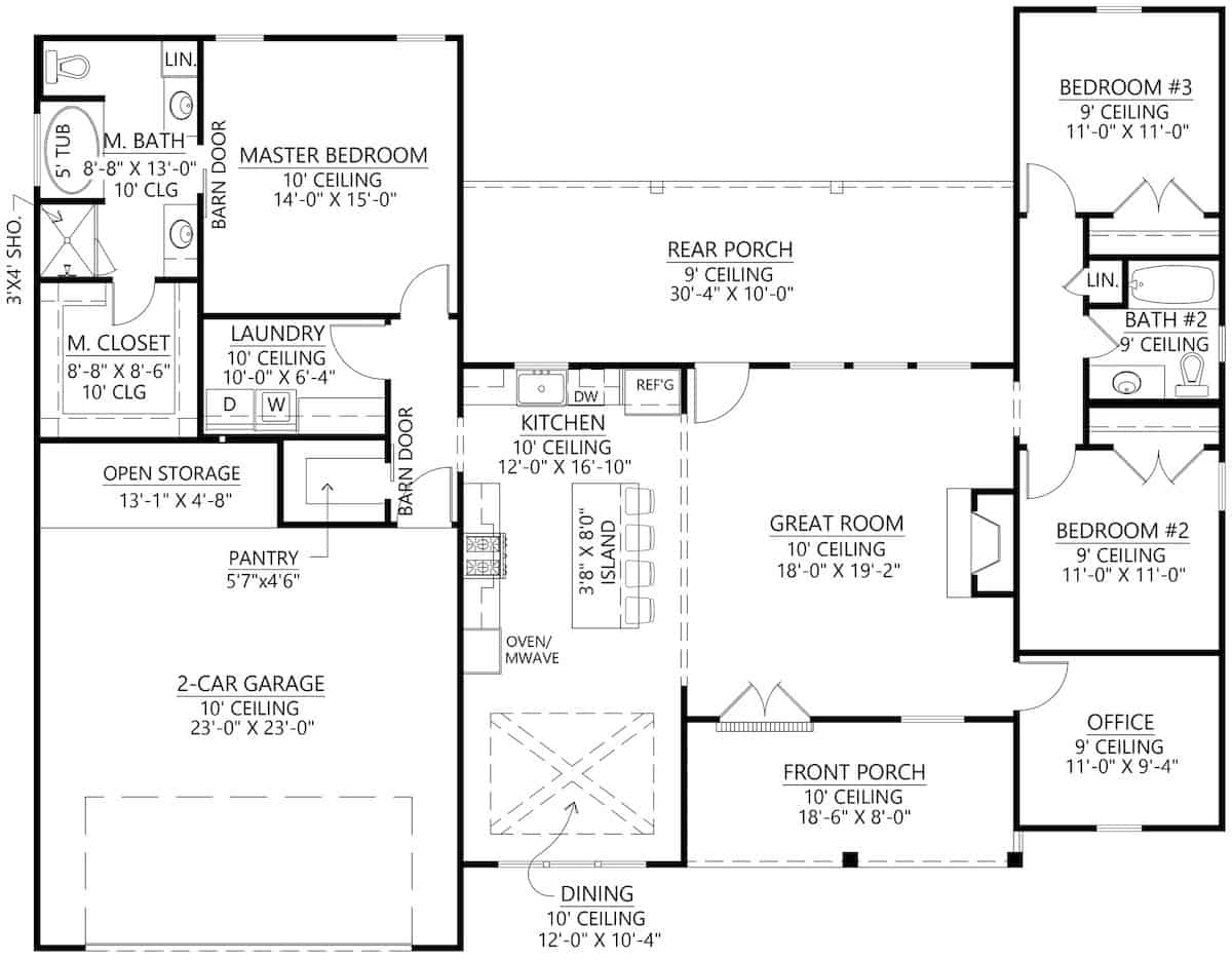 Main Level of Ranch Plan #206-1046
