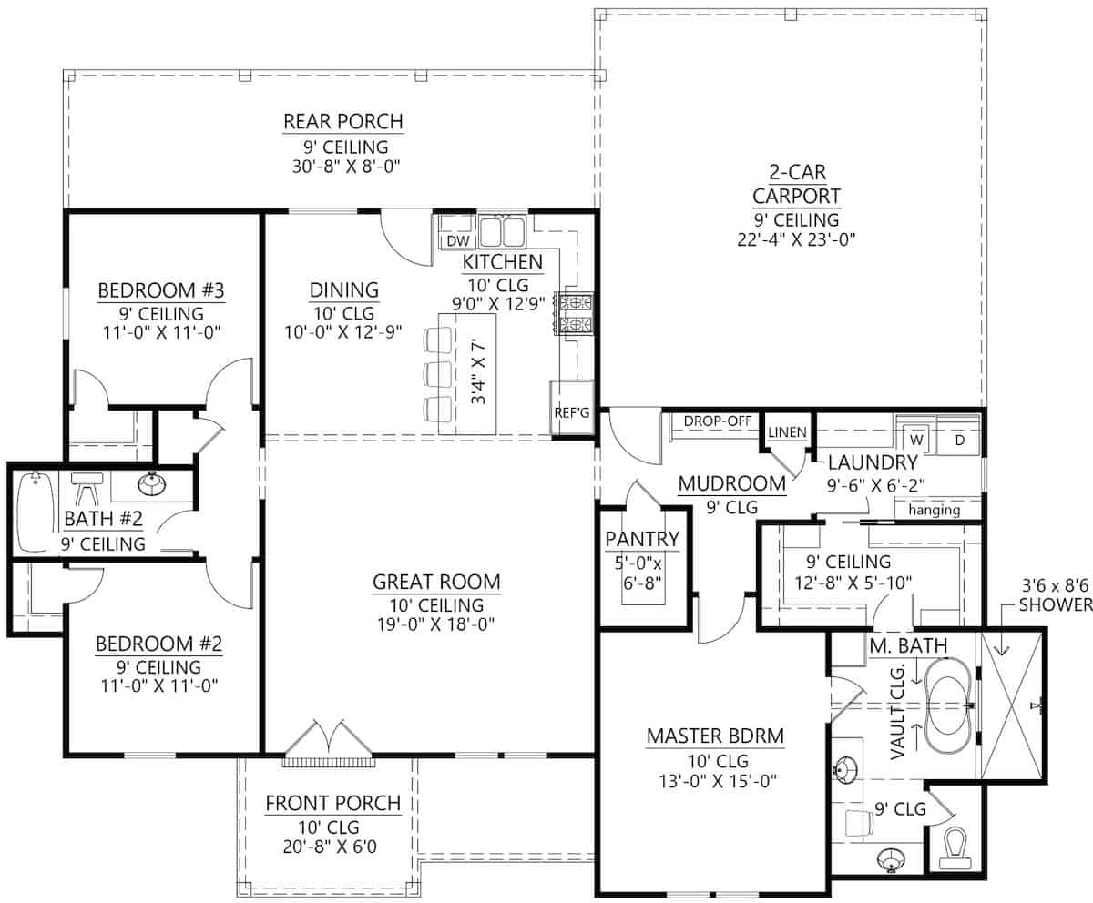 Main Level of Contemporary Plan #206-1049