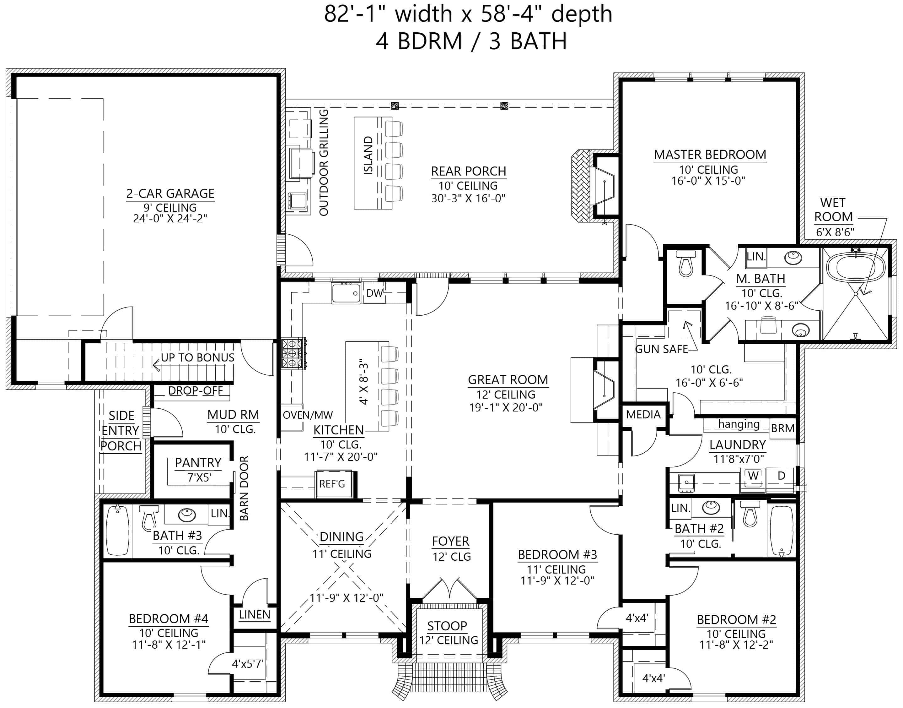 Main Level of French Plan #206-1050