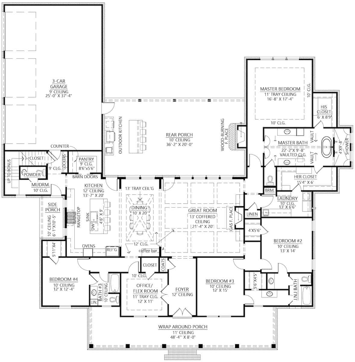 Main Level of Contemporary Plan #206-1051