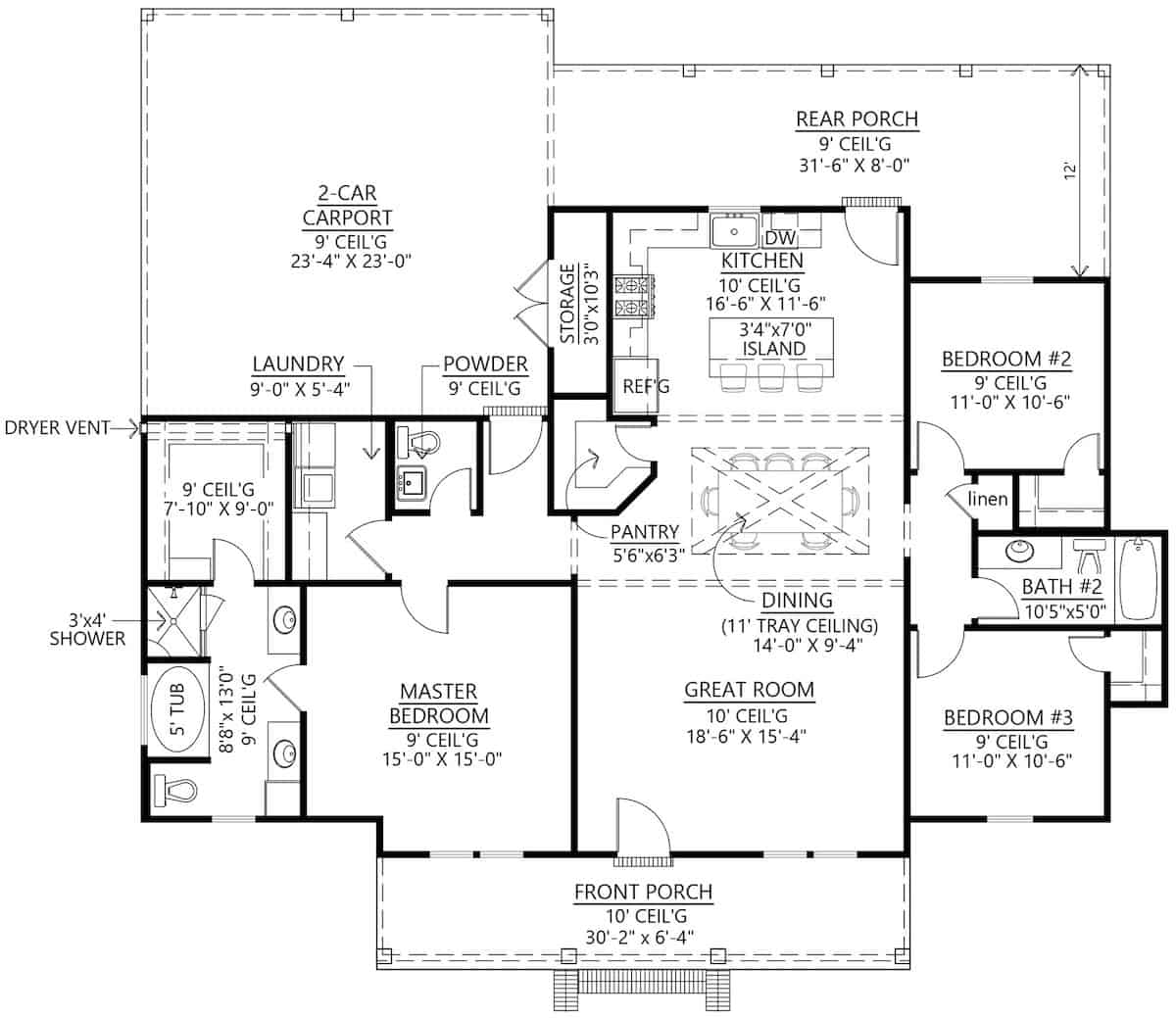 Main Level of Contemporary Plan #206-1052