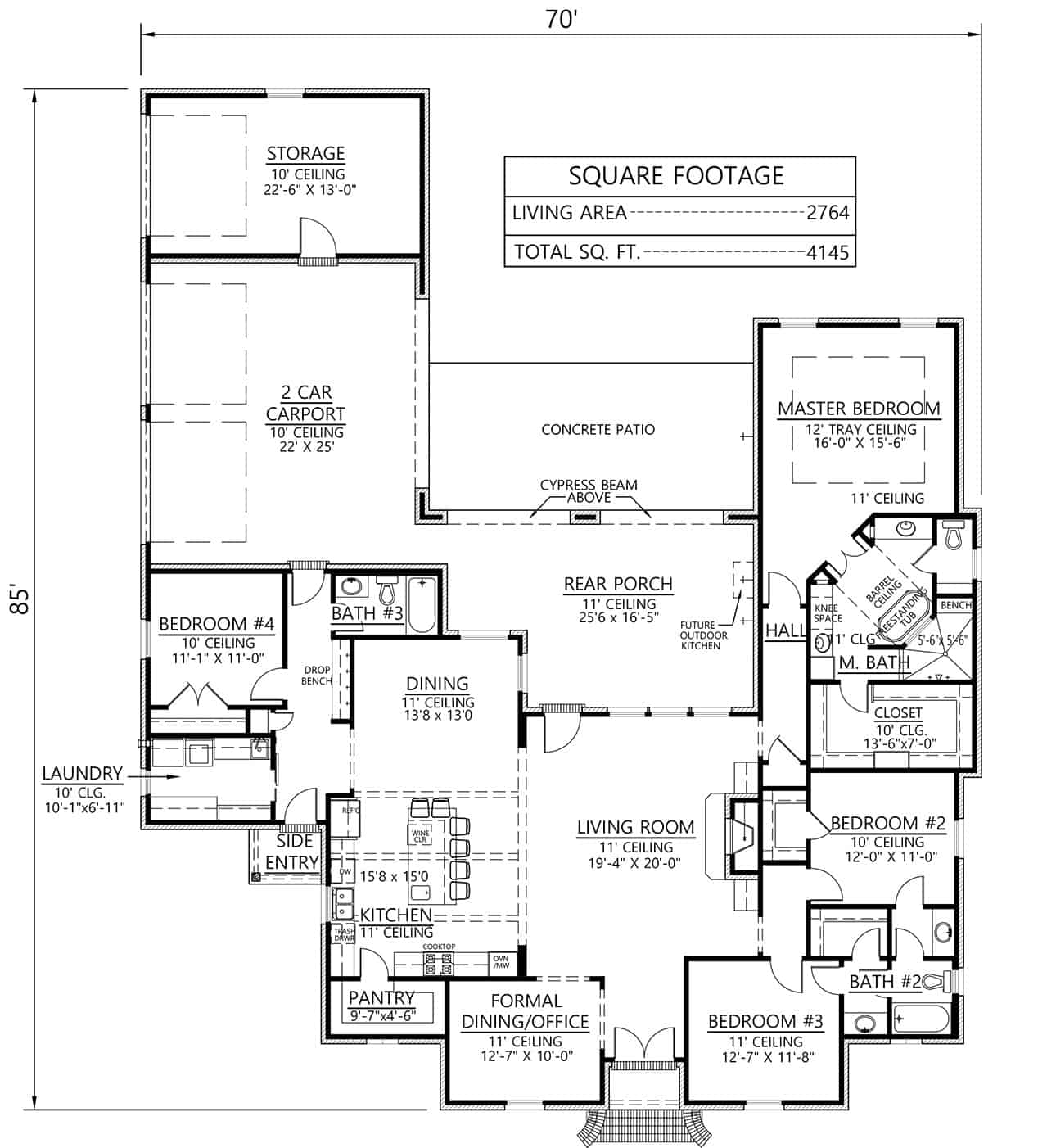 Main Level of French Plan #206-1053