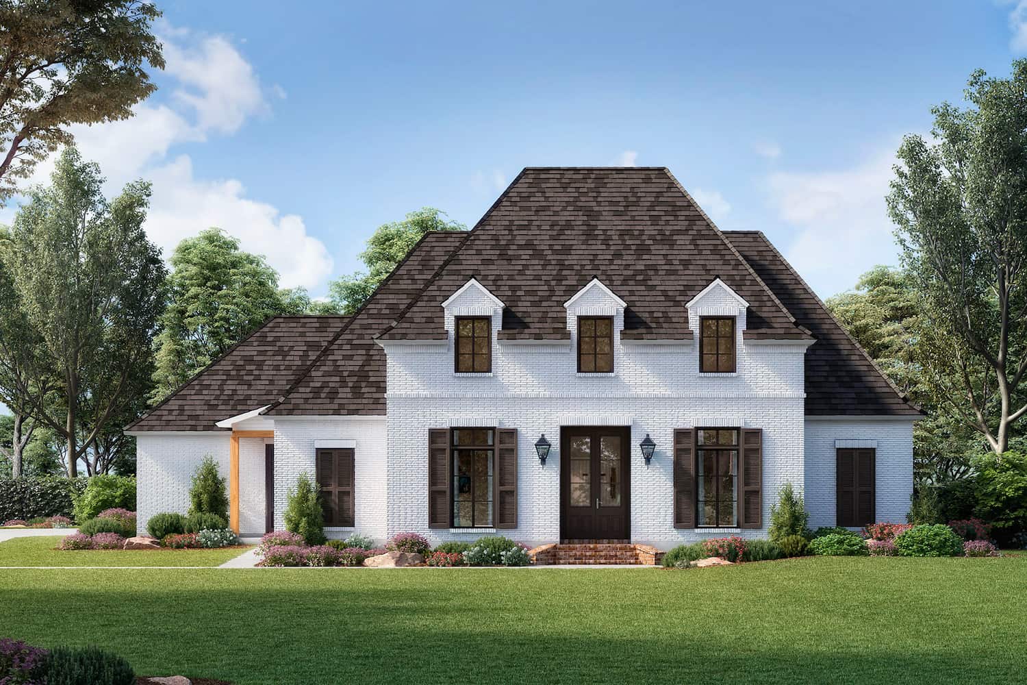 Front elevation of French country home (ThePlanCollection: House Plan #206-1053)
