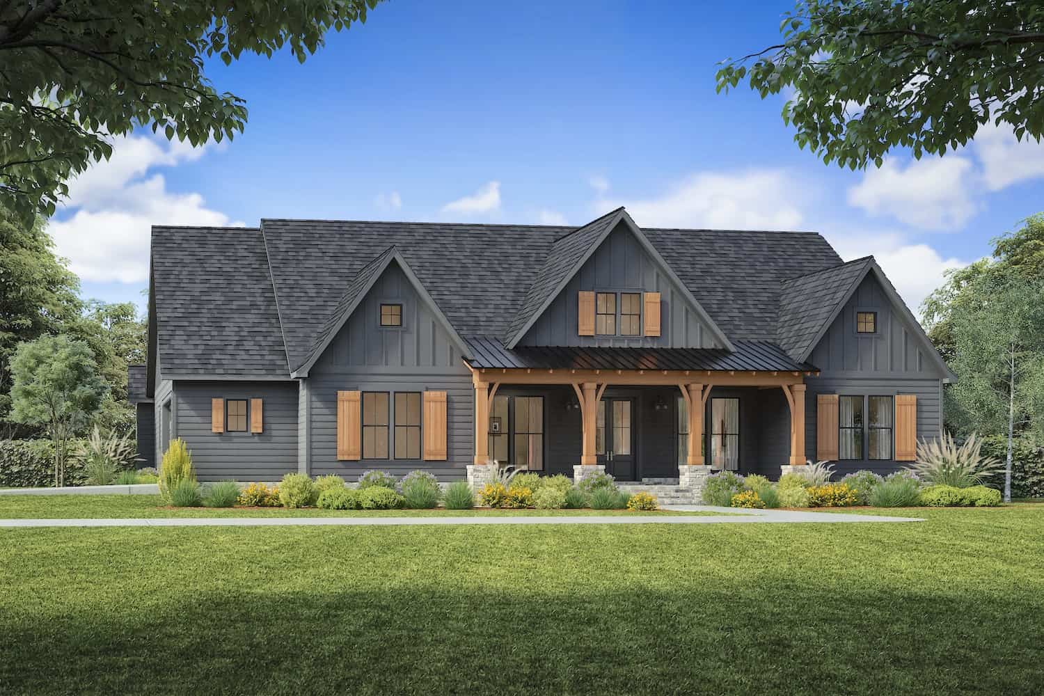 Front elevation of Ranch home (ThePlanCollection: House Plan #206-1054)