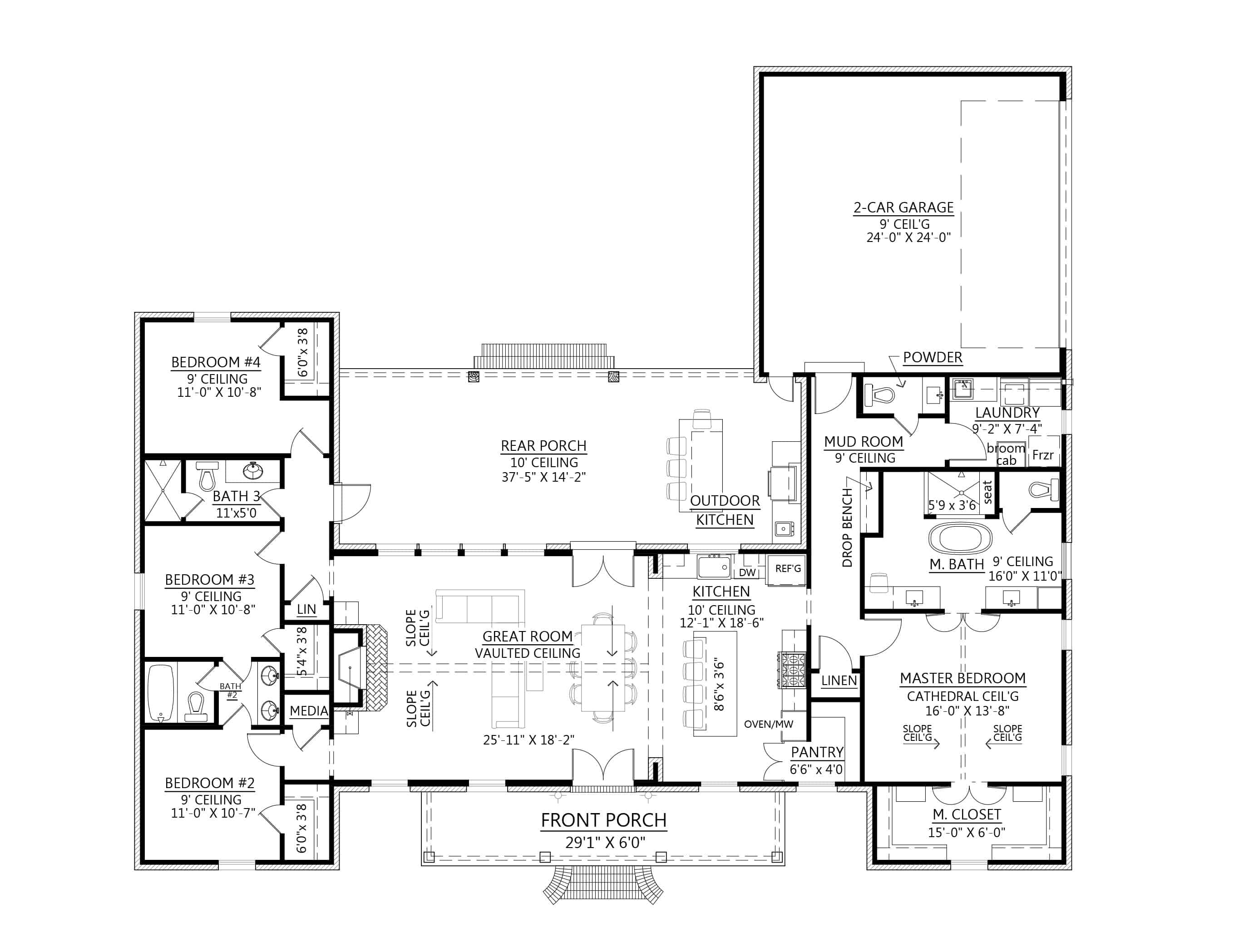 Main Level of Ranch Plan #206-1055