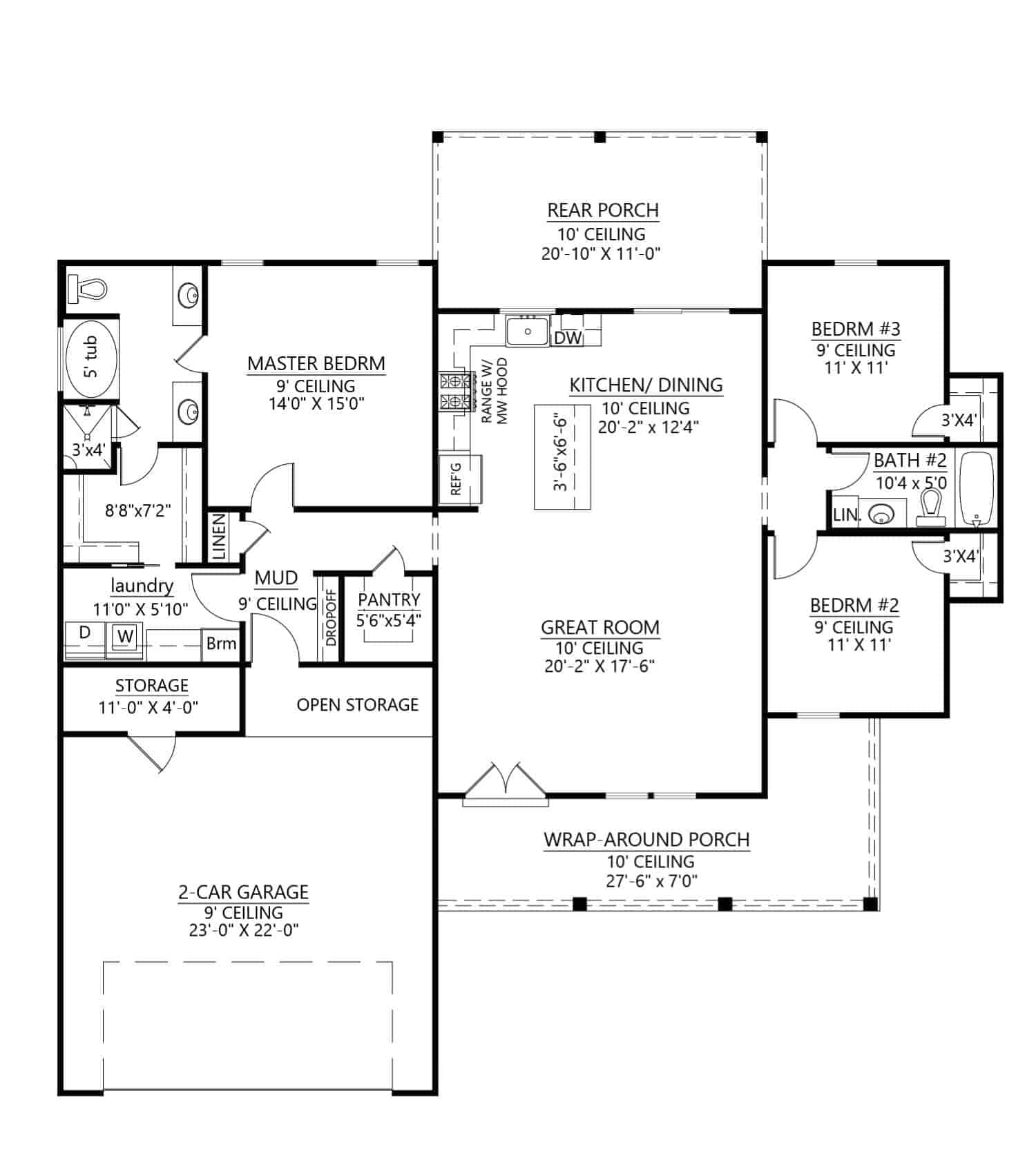 Main Level of Farmhouse Plan #206-1056