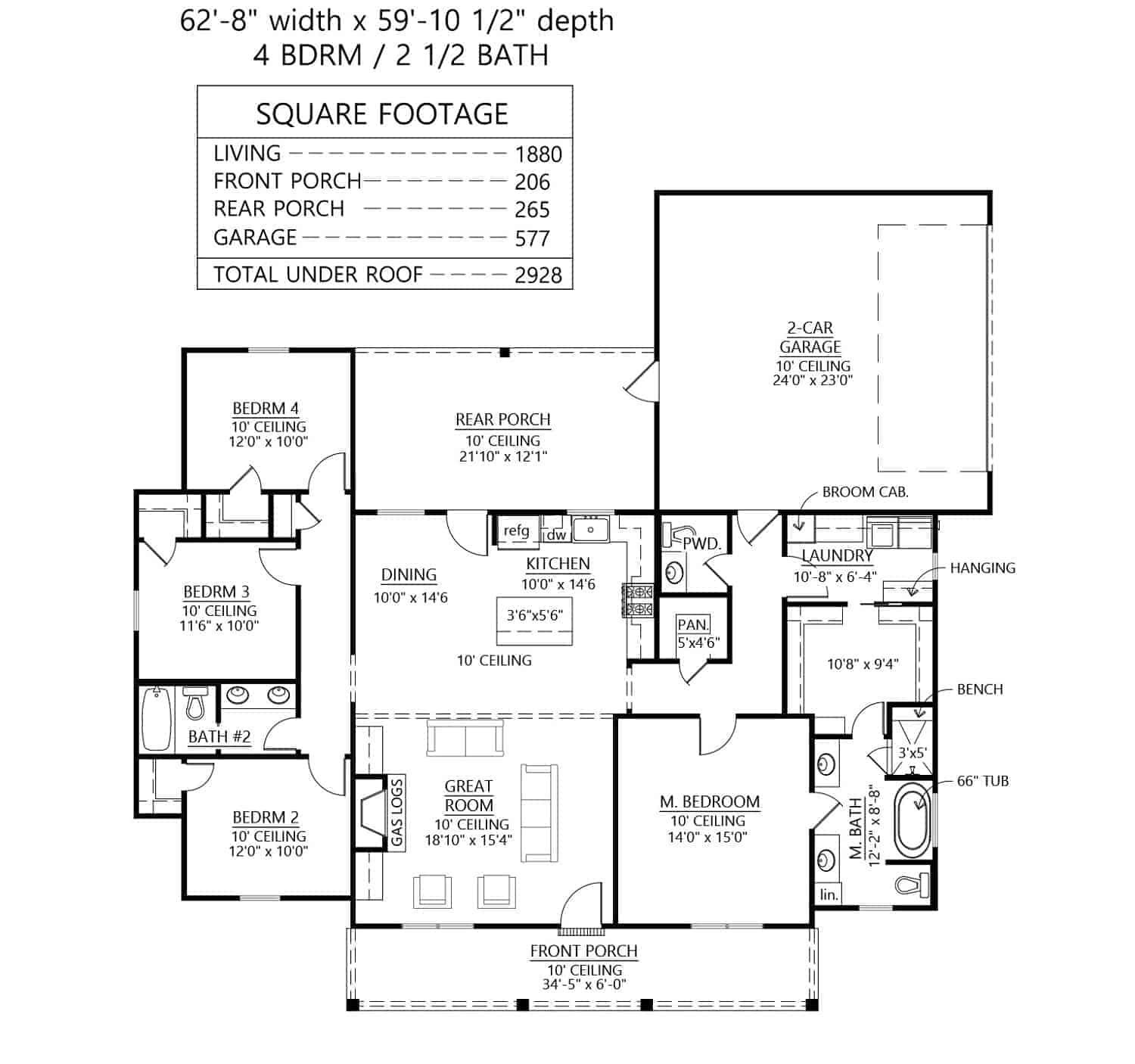 Main Level of Farmhouse Plan #206-1057