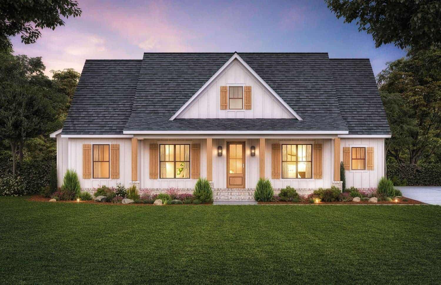 Front elevation of Farmhouse home (ThePlanCollection: House Plan #206-1057)