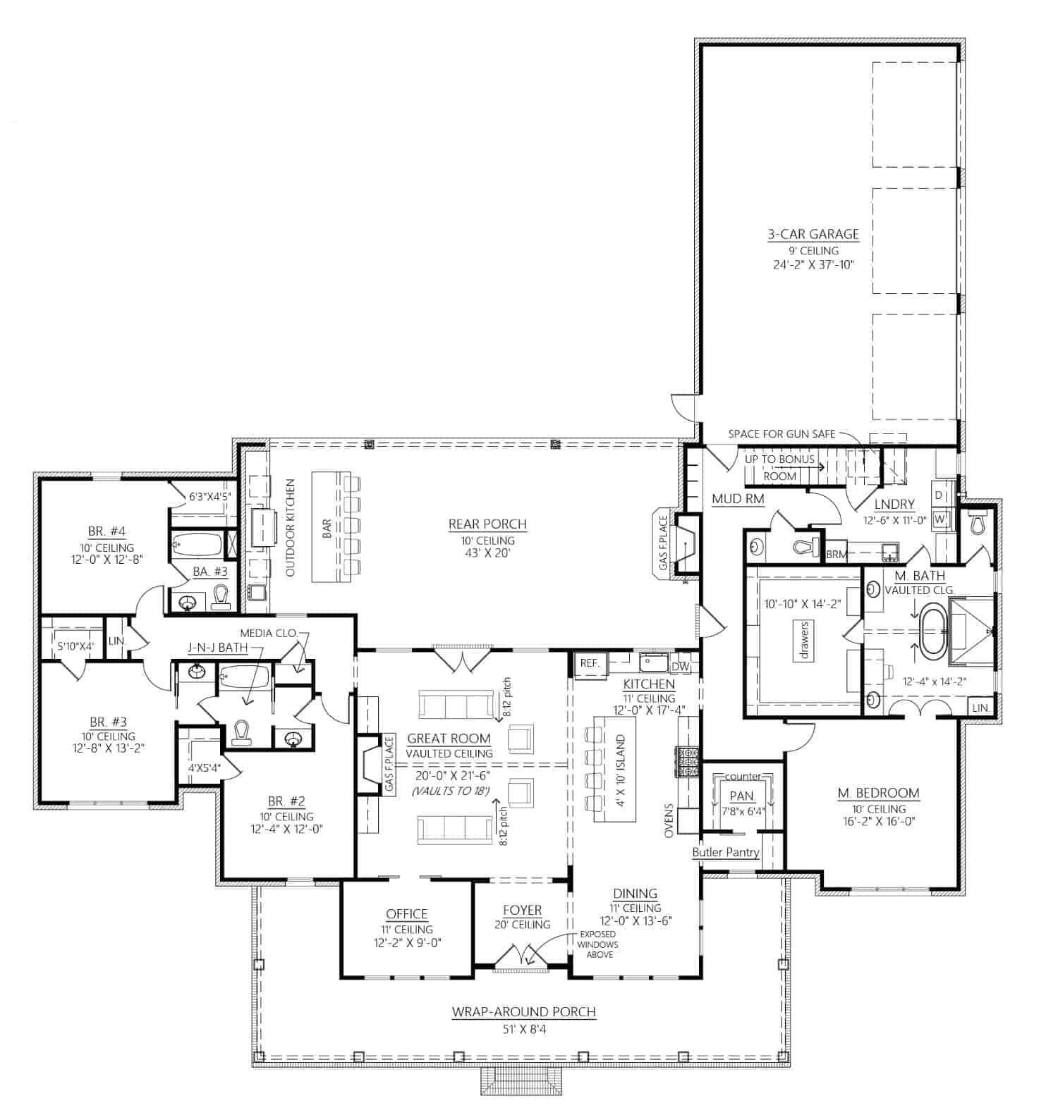 Main Level of Modern Farmhouse Plan #206-1058