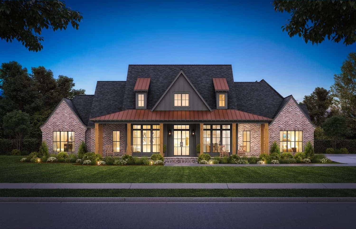 Front elevation of Modern Farmhouse home (ThePlanCollection: House Plan #206-1058)