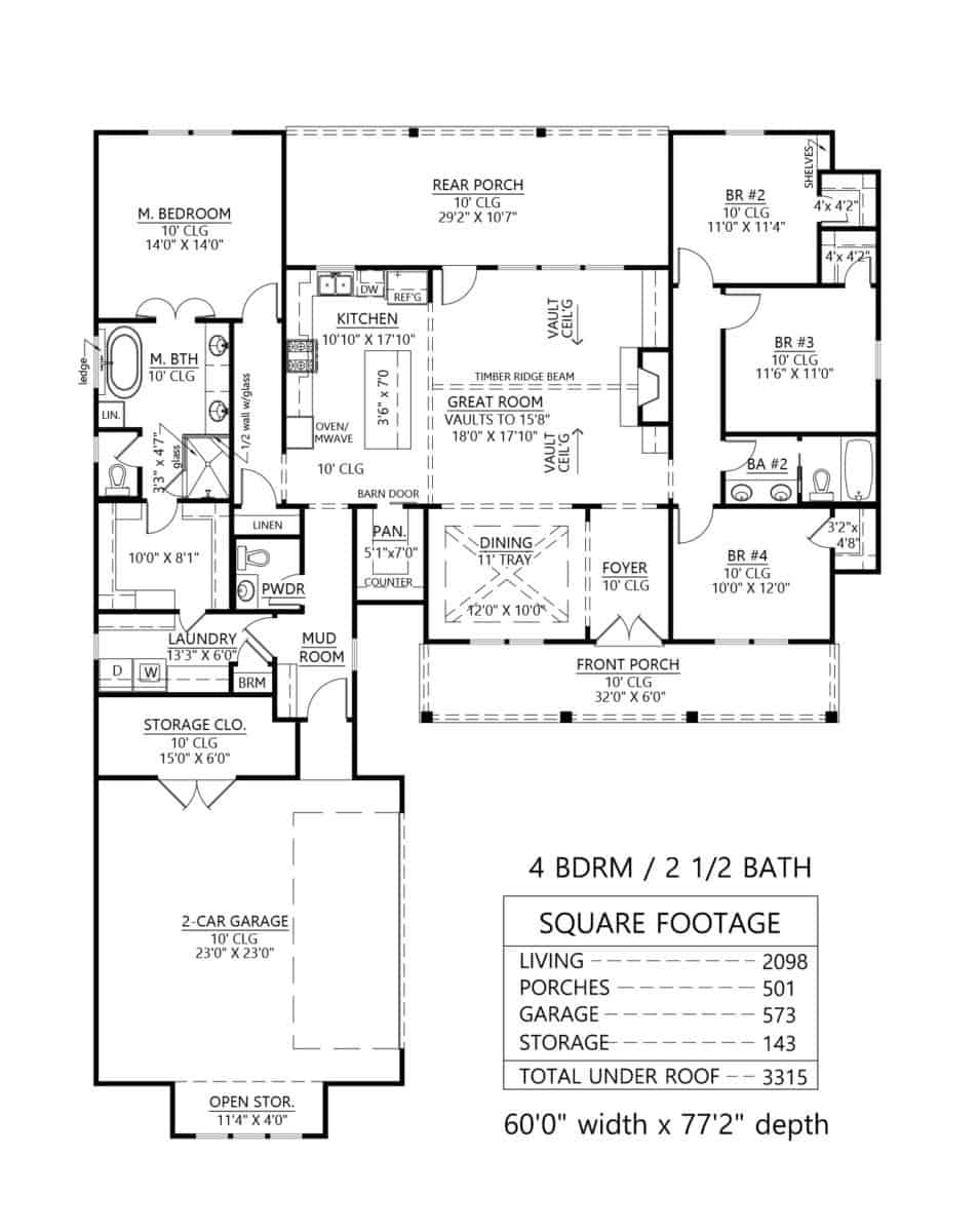 Main Level of Farmhouse Plan #206-1059
