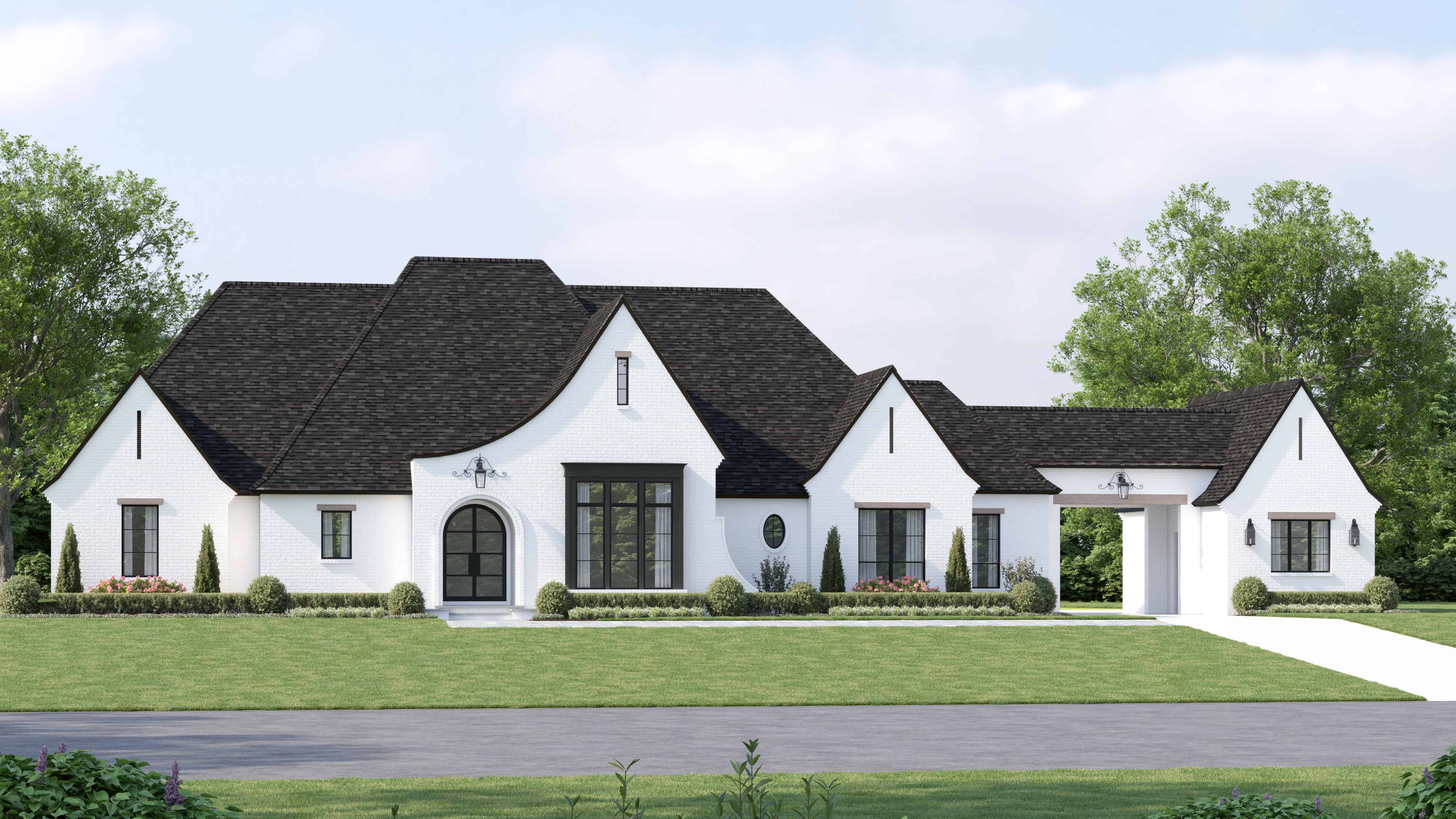 Front elevation of French home (ThePlanCollection: House Plan #206-1060)
