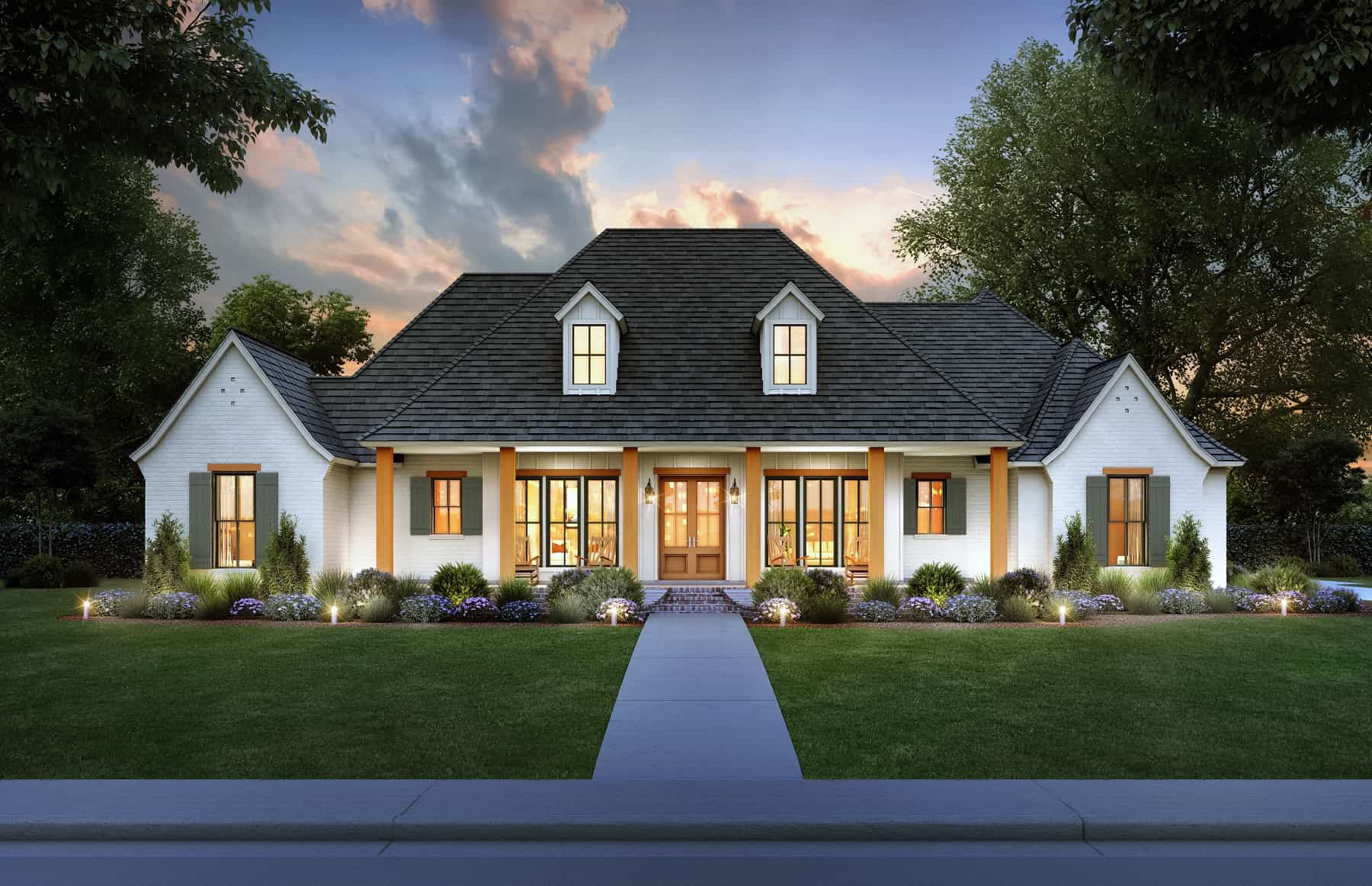Front elevation of Acadian home (ThePlanCollection: House Plan #206-1063)