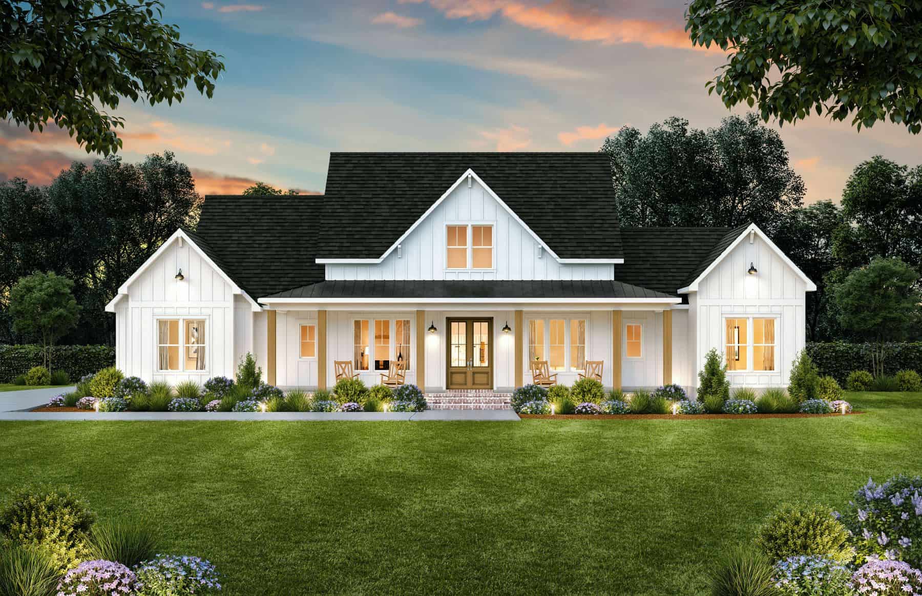 Front elevation of Farmhouse home (ThePlanCollection: House Plan #206-1065)