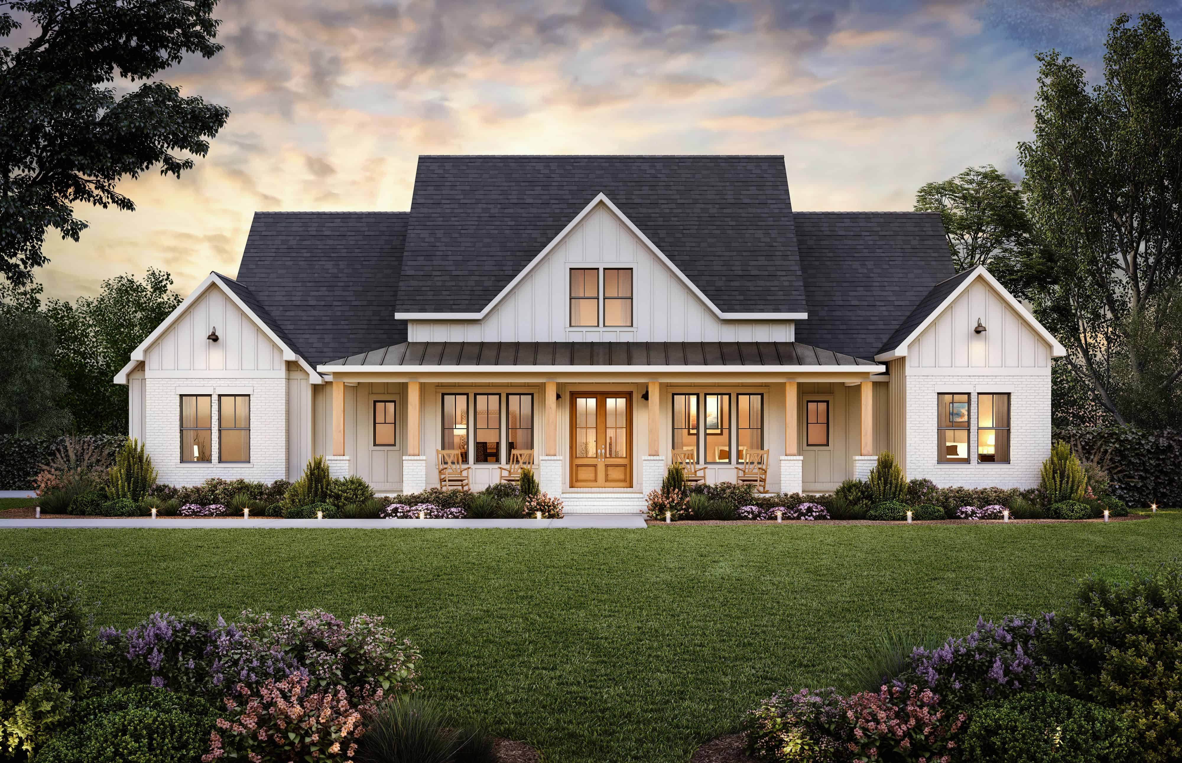 Front elevation of Farmhouse home (ThePlanCollection: House Plan #206-1066)