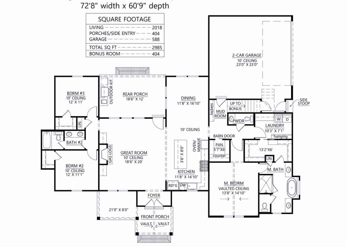 Main Level of Farmhouse Plan #206-1067
