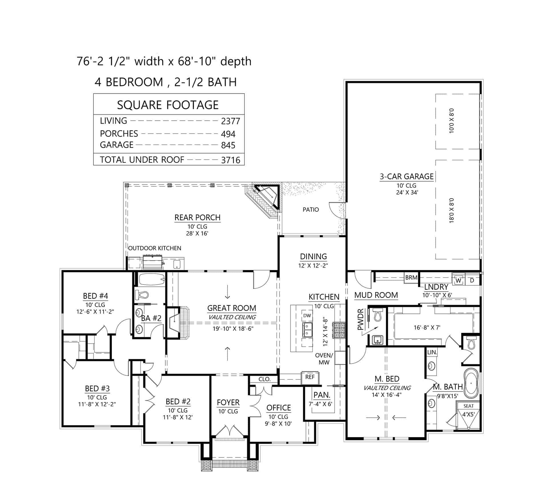 Main Level of Farmhouse Plan #206-1068