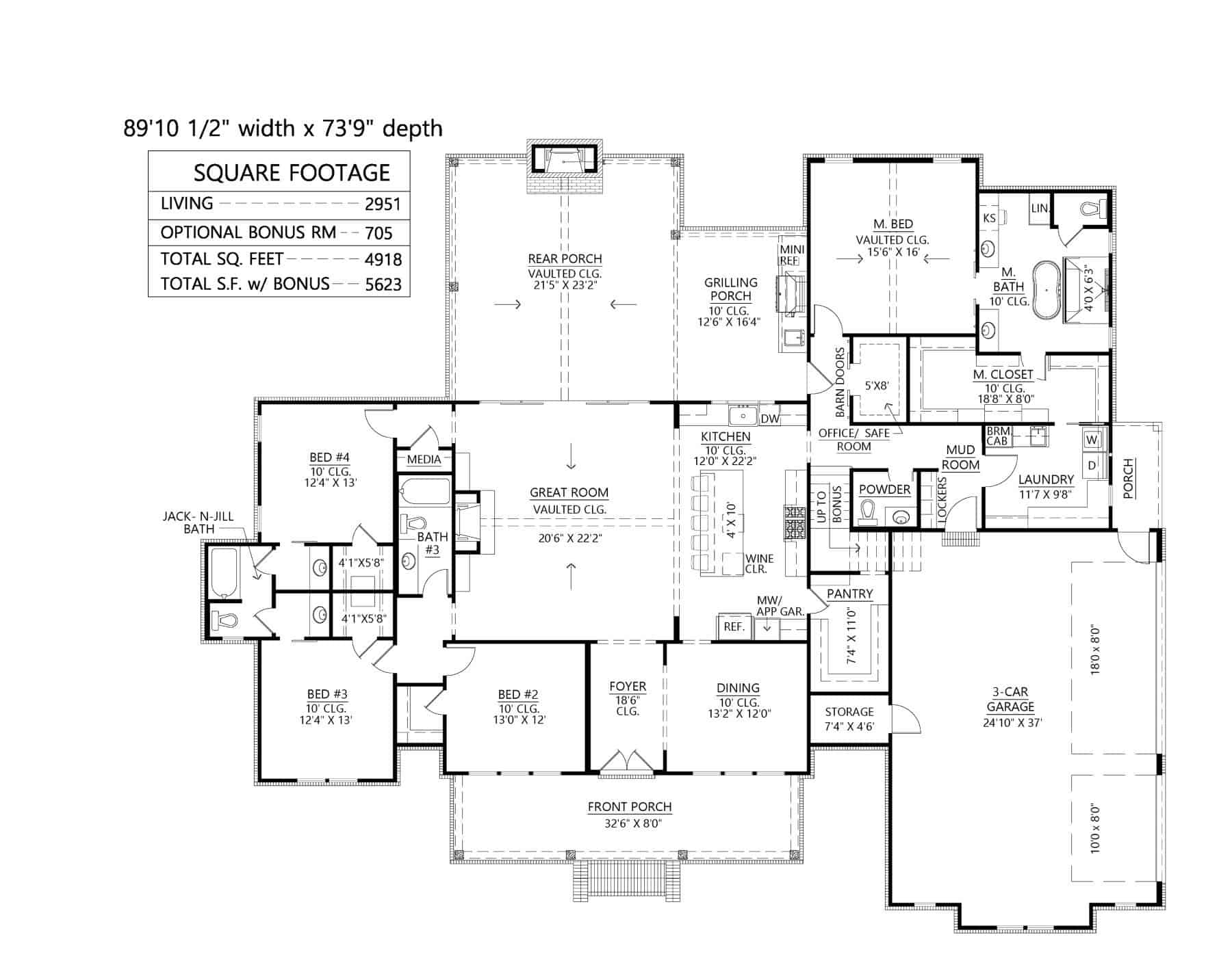 Main Level of Farmhouse Plan #206-1069