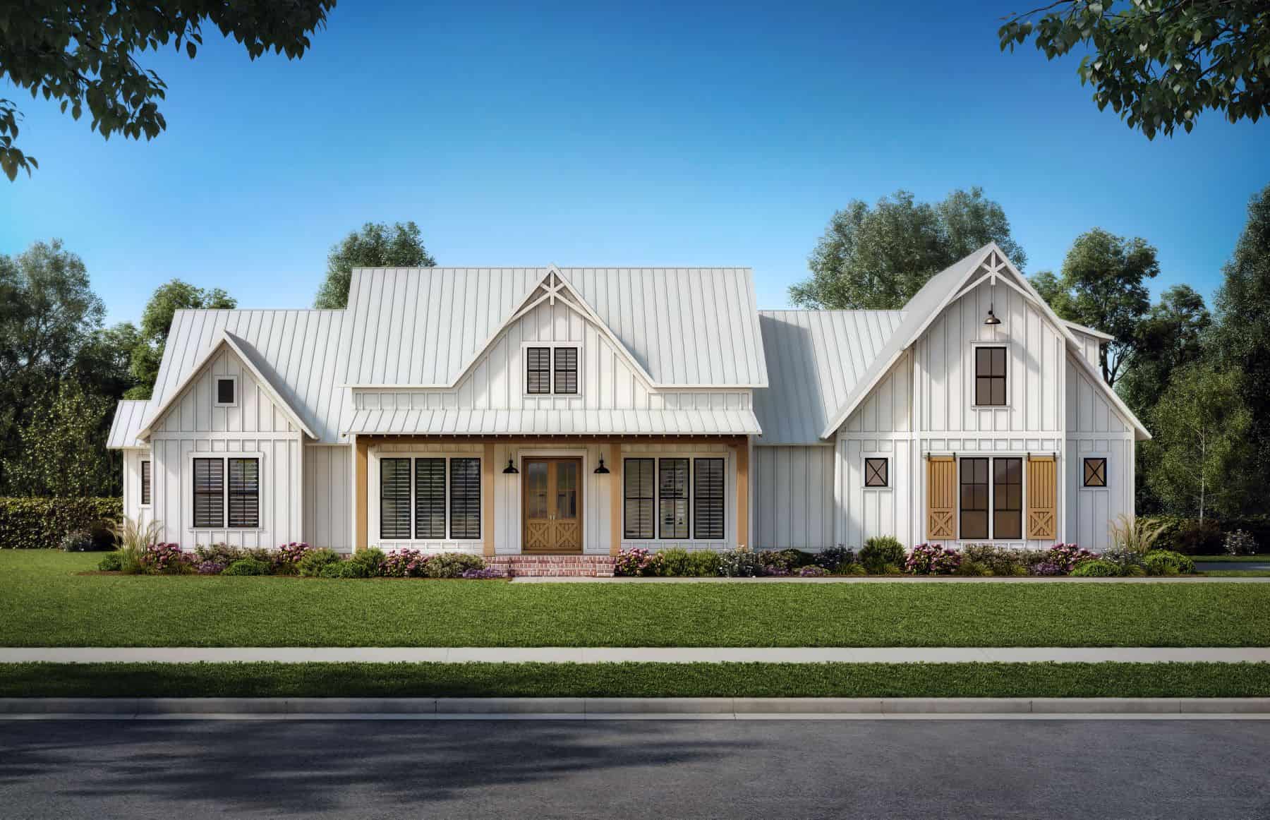 Front elevation of Farmhouse home (ThePlanCollection: House Plan #206-1069)